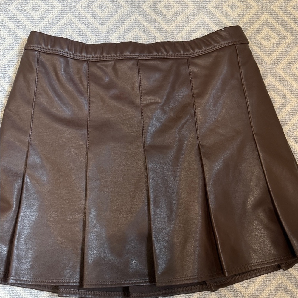 abercrombie kids Brown Faux Leather Pleated Mini Skirt